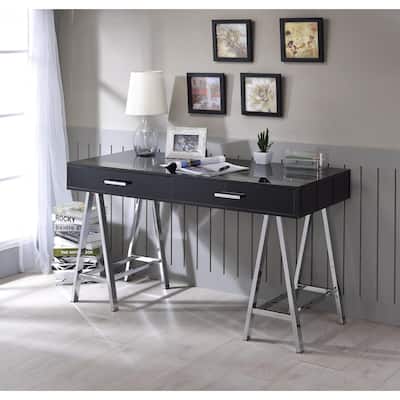 Victorian Desk Black Gloss Chrome Writing Table Home Office Workstation