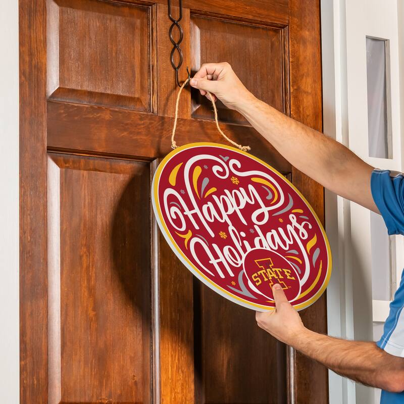 Iowa State University 18" x 18" Happy Holidays Door Décor Wall Sign - 18" x 18"