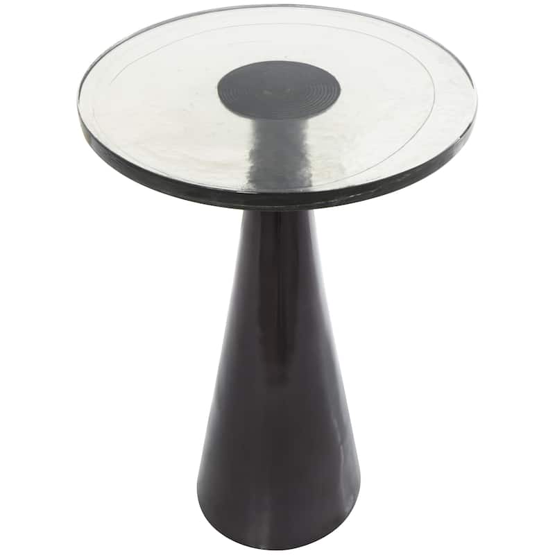 Aluminum Metal Geometric Cone Accent Table with Textured Glass Tabletop - Black or Gold - Roche River Decor