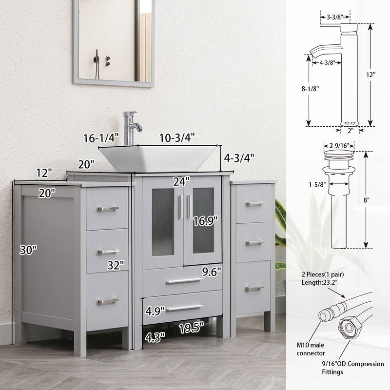 48" Bathroom Vanity Set Vessel Sink Faucet W/ Small Cabinet Combo