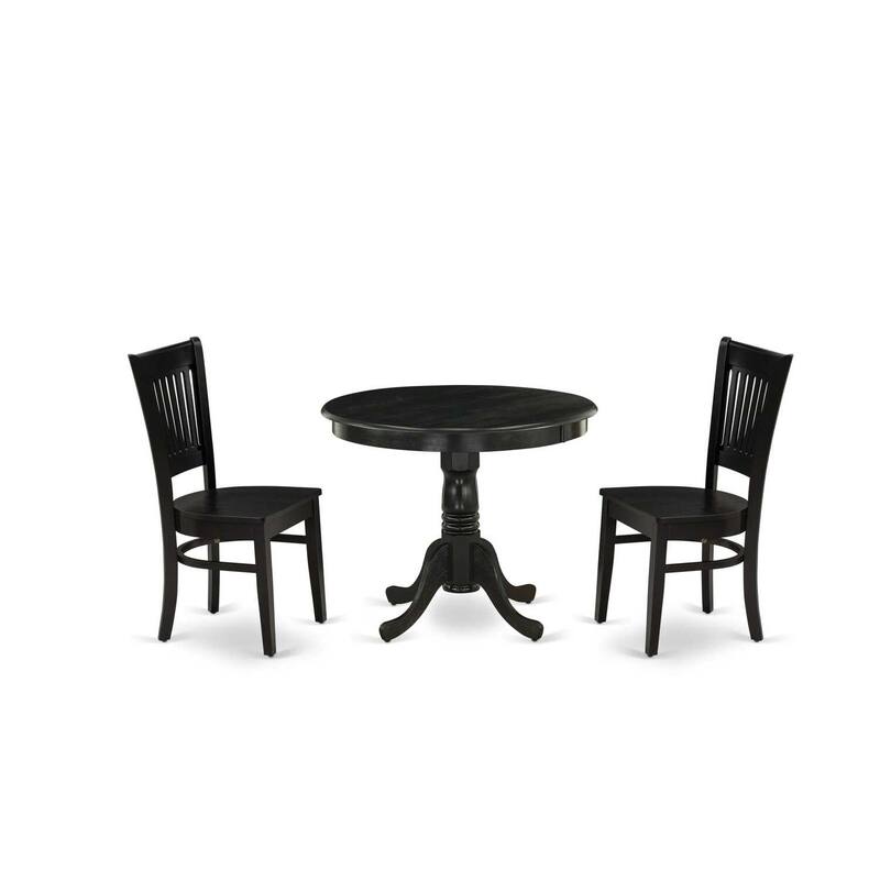 3-Piece Black Finish Solid Wood Top - Dining Room Set - Seats 4
