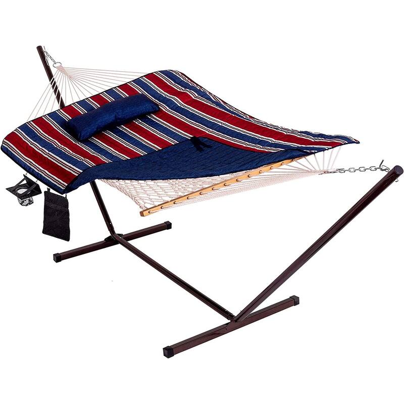 Outdoor Cotton Rope Hammock with 12FT Steel Stand
