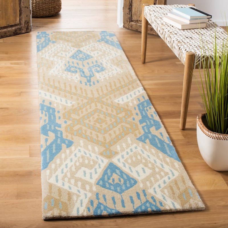 SAFAVIEH Handmade Wyndham Montana Modern Wool Rug - 2'3" x 9' Runner - Blue/Ivory