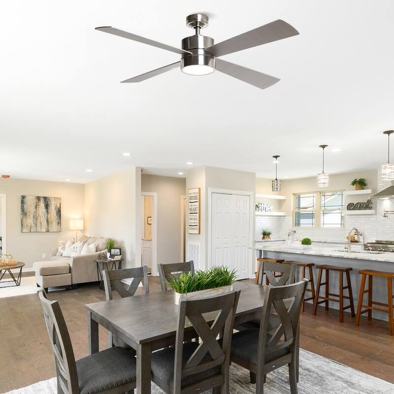 52" Chrome Wood Intergated LED Modern Ceiling Fan with Light and Remote