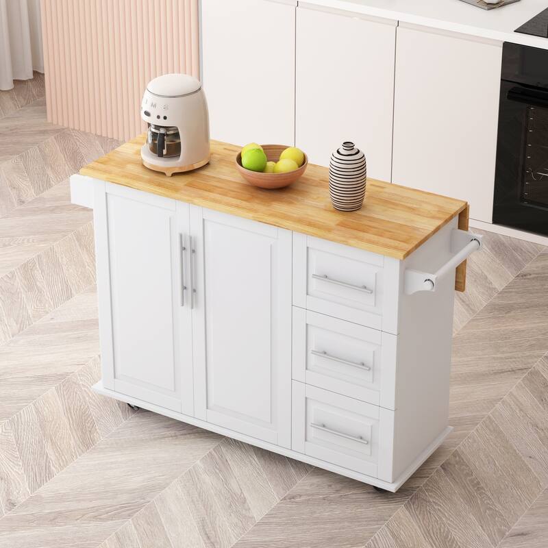 Kitchen Island Cart with Door Cabinet and Three Drawers,Spice Rack,Towel Rack