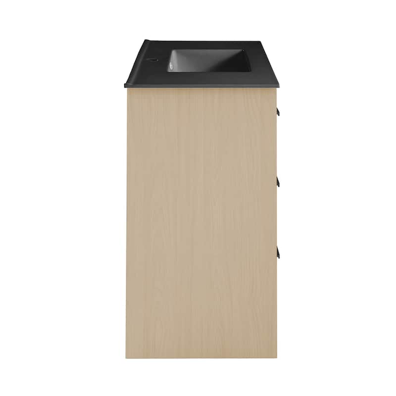 Virage 36 In. Brown Oak Bathroom Vanity With Black Ceramic Sink Top