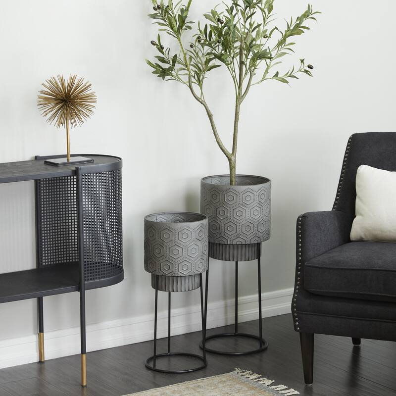 Metal Planter with Removable Stand - Set of 2 Dark Gray - Roche River Decor