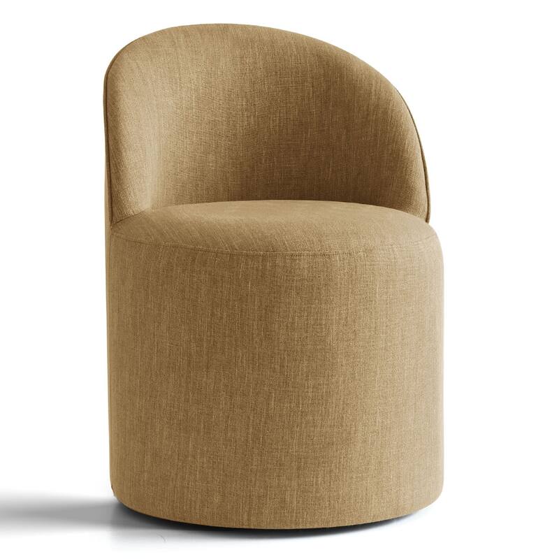 Upholstered Barrel Linen Dining Chair with Casters(Set of 4)