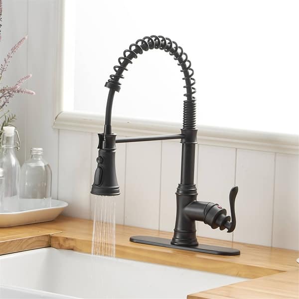 slide 1 of 38, Single Handle Kitchen Sink Faucet With Pull Down Sprayer Commercial Kitchen Faucet One Hole Spring High Arc Gooseneck Bar Faucet Matte Black