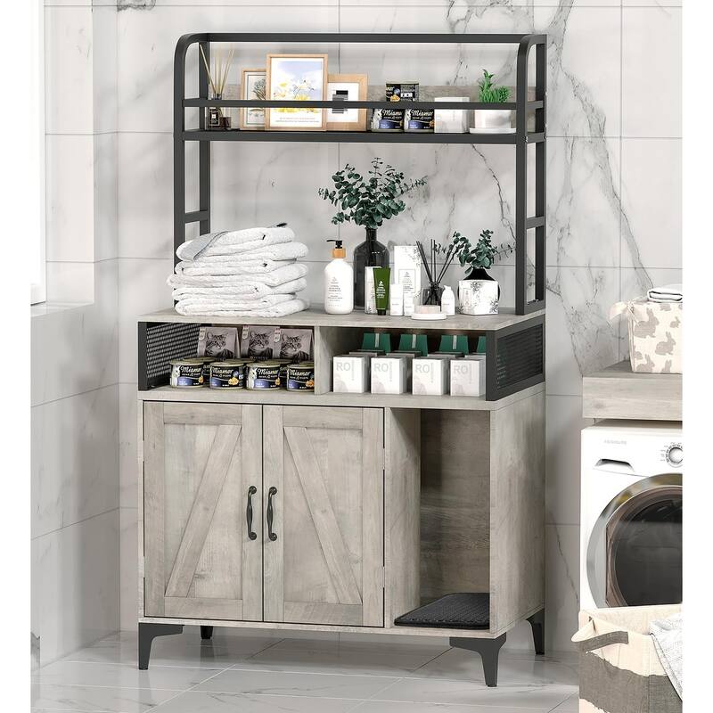 54.7in Cat Litter Box Cabinet with Privacy Cabinet and Dividers