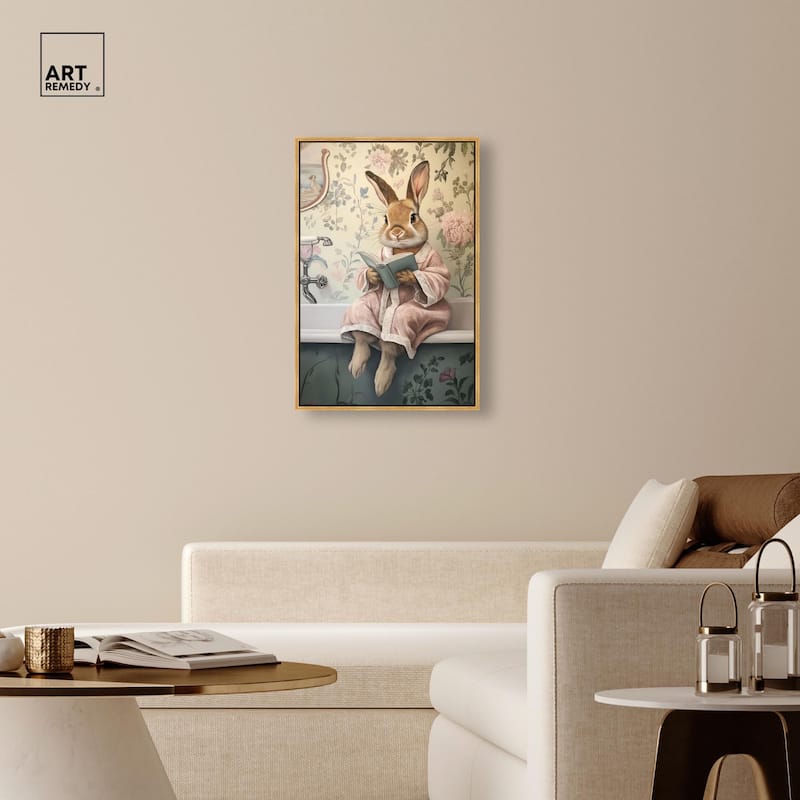 Bunny Bibliophile Bathing Canvas by Art Remedy