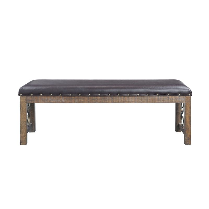 Raphaela Black Synthetic Leather & Weathered Cherry Finish Bench