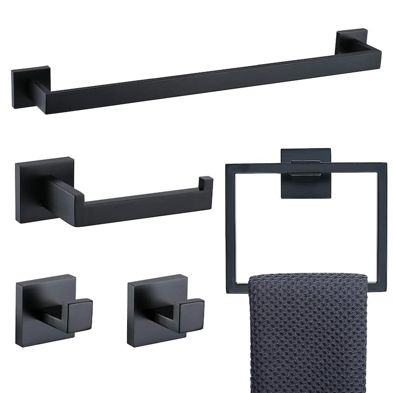 Topcraft Wall Mounted Stainless Steel Bathroom Accessory Set of 5 - Matte Black