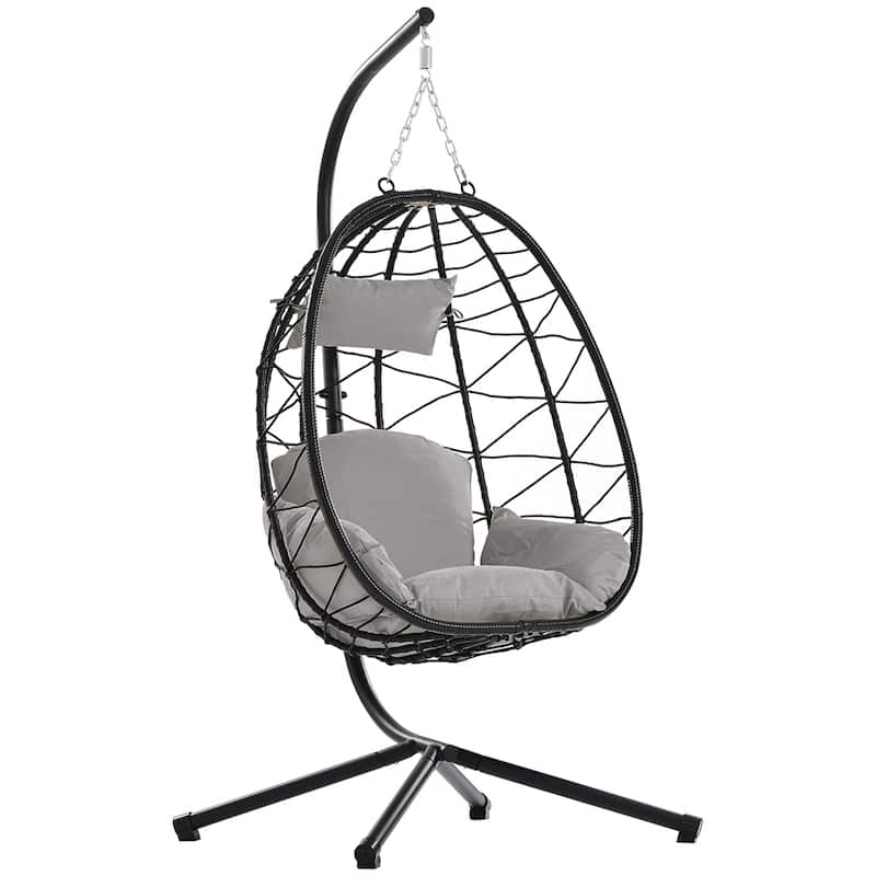 Wicker Indoor Outdoor Patio Swing Hanging Egg Chair w/Cushion & Stand