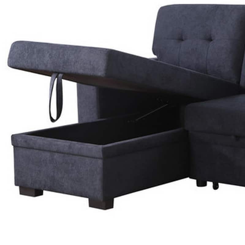 Lusy 85 Inch Reversible Sleeper Sectional Sofa, Storage Chaise, Dark Gray