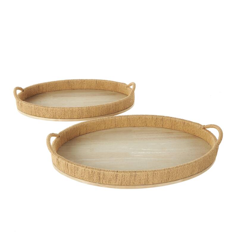 Wood Handmade Living Room Decor Tray with Wood Base - Set of 2 Brown - Roche River Decor