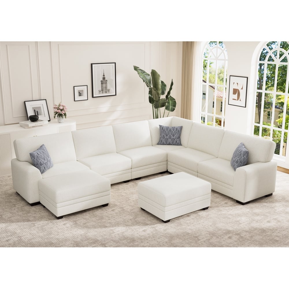 8 Piece Modular Corduroy Sectional With Ottoman