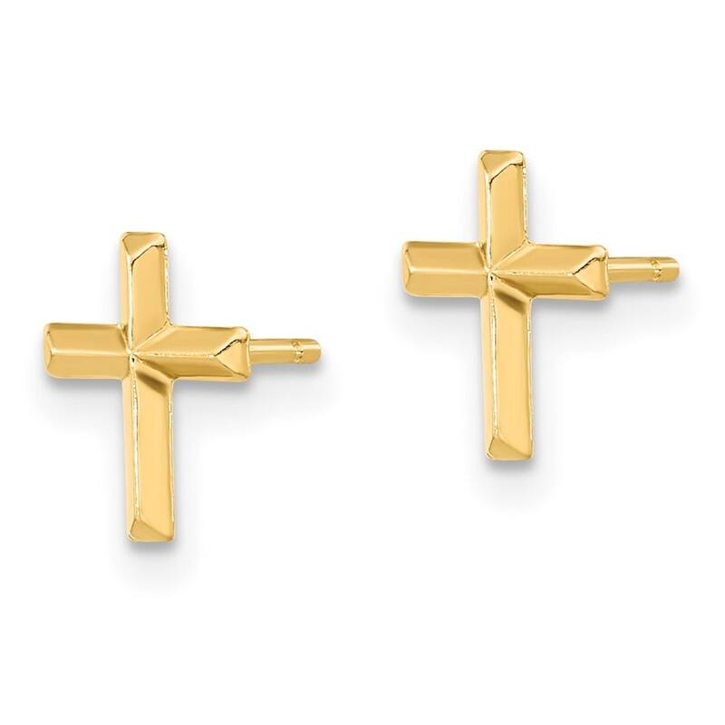 Curata 14k Yellow or White Gold 8.8x6.8mm 3d Religious Faith Cross Post Earrings