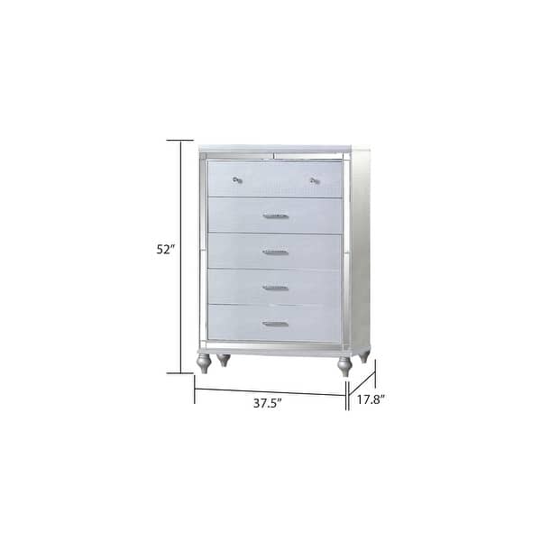 dimension image slide 6 of 26, Sterling 4PC/5PC Contemporary Bedroom Set with Mirror Accents and LED Enhancements