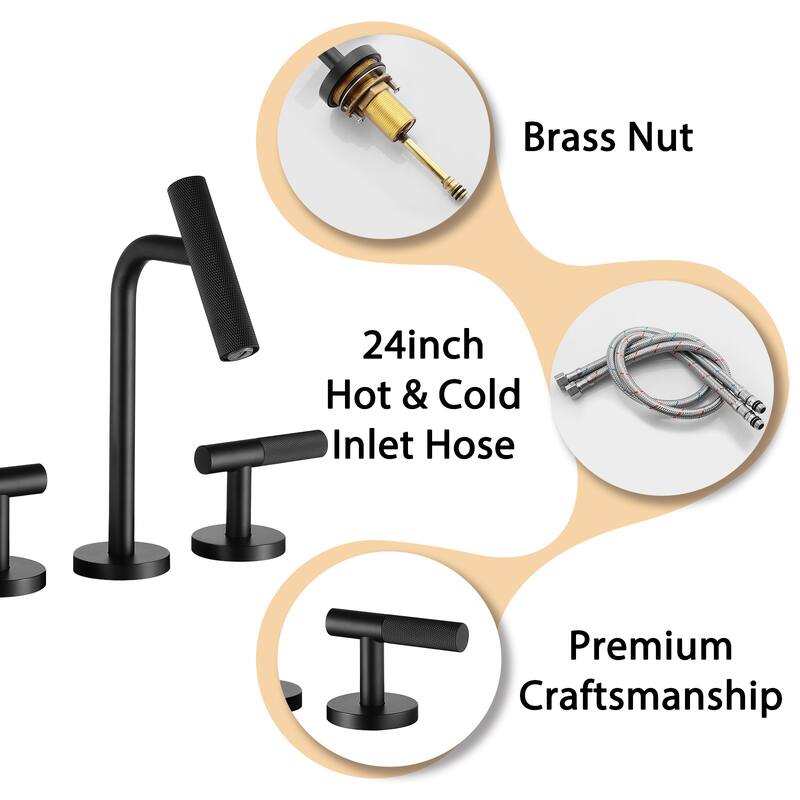 Two Handles Widespread 8 inch Bathroom Faucet Matte Black 3 Pieces Basin Faucets Lavatory Sink Faucet