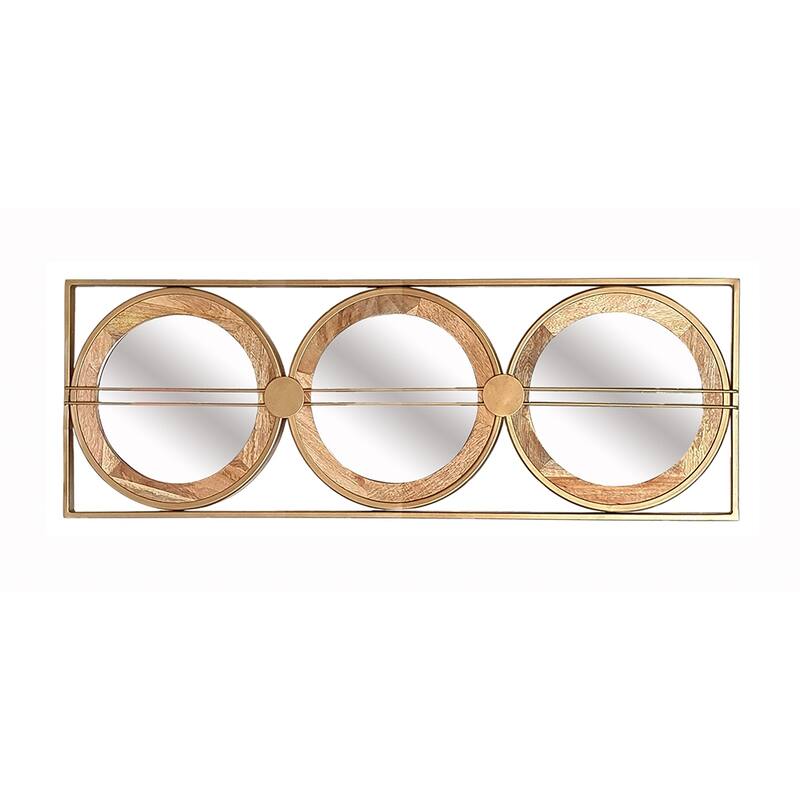 3 Mirror Piece Wall Mirror in Gold Rectangular Frame, Home Wall Decor for Bedroom Living Room, 40"x14" - Brown