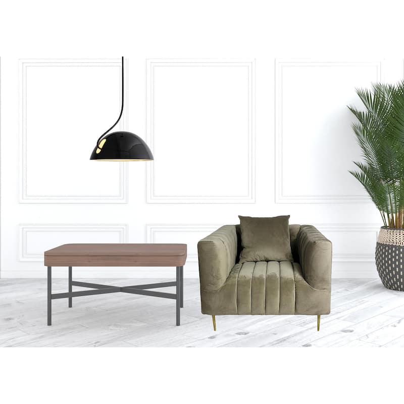 HomeRoots 37" Beige Velvet And Gold Solid Color Lounge Chair - 37