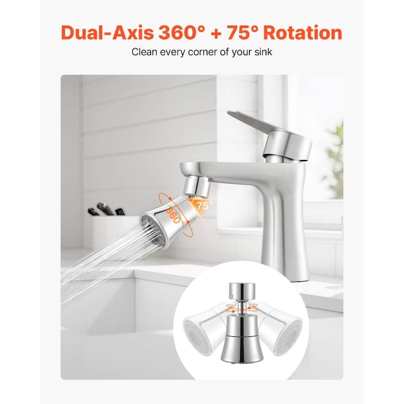 Silver Rotatable Faucet Extender with 5 Water Flow Modes and Core - 1.6 x 1.6 x 2.8 in
