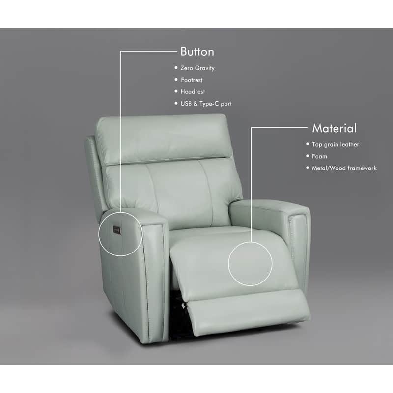 Genuine Leather Zero Gravity Power Recliner Chair with Power Headrest, USB&USB-C Port