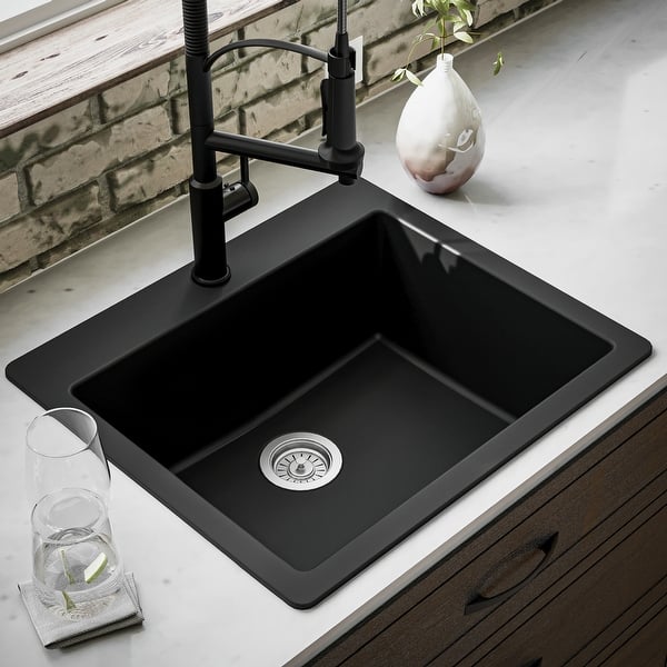 slide 2 of 57, Karran Top Mount 25 in. Single Bowl Quartz Kitchen Sink