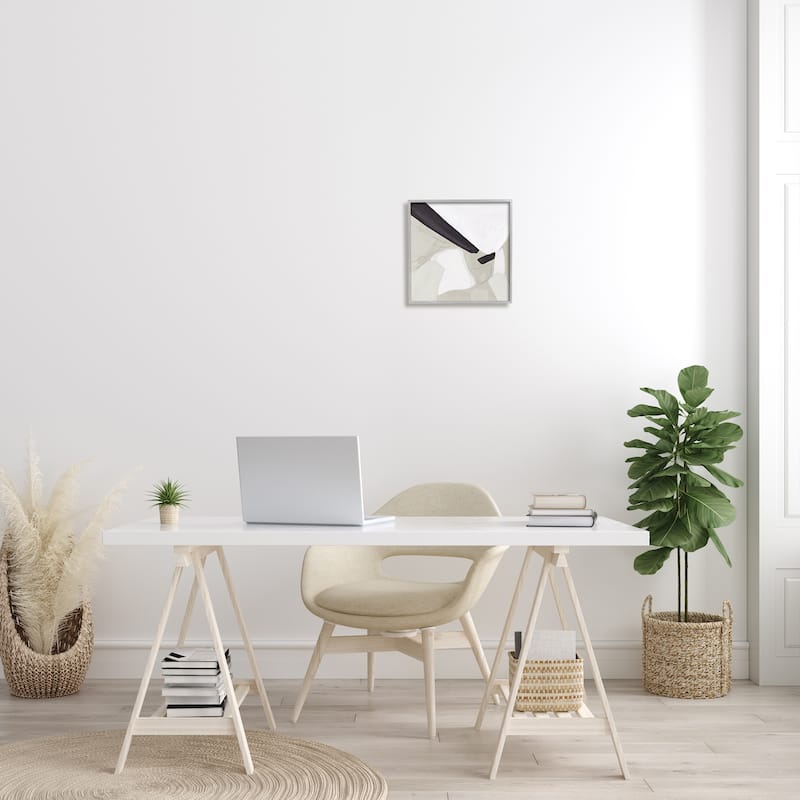 Stupell Abstract Neutral Shapes Black Tan Modern Living Room Framed Wall Art - Off-White
