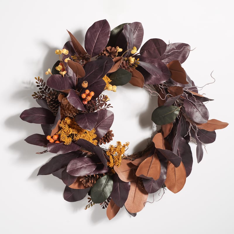 SAFAVIEH Carelle Faux 30 Inch Magnolia Leaf & Fruit Wreath - 30" W x 30" D x 9" H - 30Wx30Dx9H