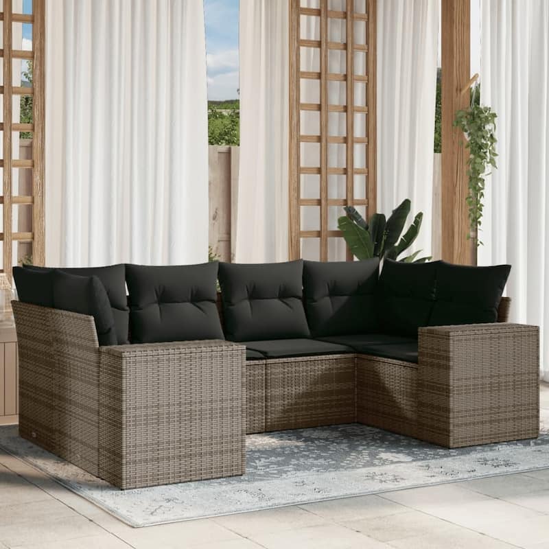 vidaXL Patio Sofa Set with Cushions Outdoor Furniture 6 Piece Poly Rattan - 24.4 x 32.7 x 27.2 in