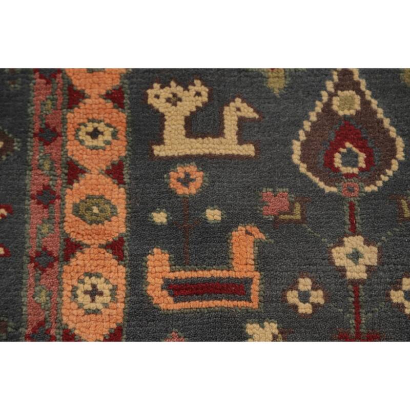 Geometric Kazak Area Rug Handmade Traditional Grey Wool Carpet - 7'9"x 9'9"