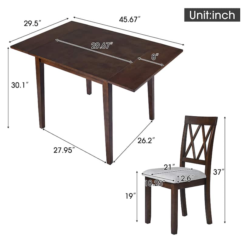 5 Piece Extendable Dining Set, Kitchen Table Set with Drop Leaf Dining Table and 4 Upholstered Dining Chairs