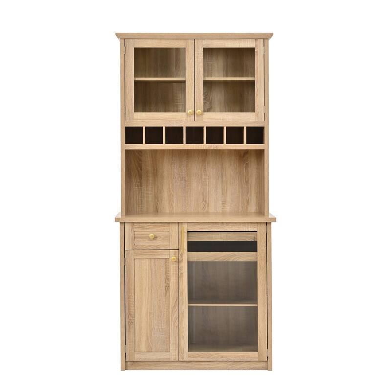 Farmhouse 74.8" Tall Kitchen Pantry with Hutch, Freestanding Kitchen Storage Solution for Modern Homes