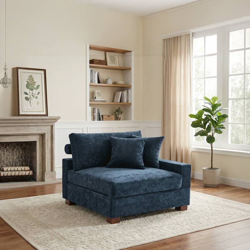 Plush Chenille Single Modular Sectional Sofa Chaise with Pillows