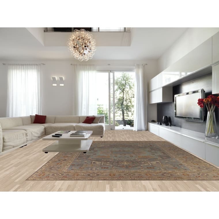 Geometric Gray Oushak Turkish Large Area Rug Hand-Knotted Wool Carpet - 12'1"x 14'6"