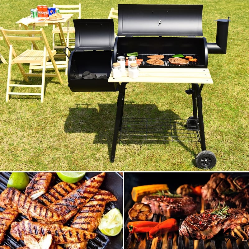 Costway Barrel Charcoal Grill with Foldable Side Table Built-in - See Details - as pic shows