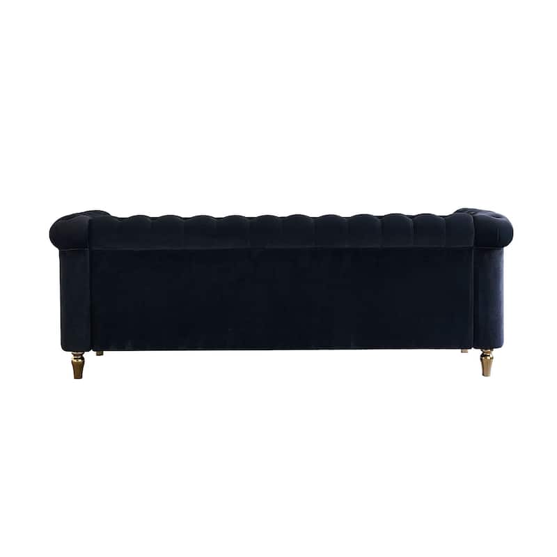 Rolled Arm Chesterfield Velvet Sofa - 84.65" High-Density Foam, Electroplated Legs - Elegant Living Room Accent