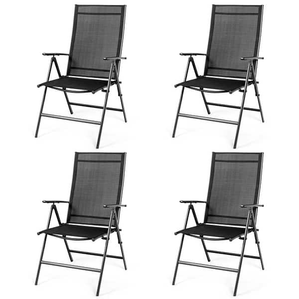 slide 2 of 10, Costway 4PCS Patio Folding Dining Chair Recliner Adjustable Black Short - 16-22 in. - Black - Set of 4 - Black