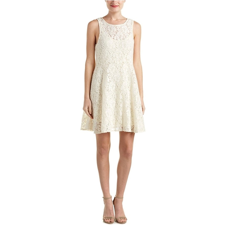loose lace dress Lace Chiffon Short White Wedding Dress with Loose Sleeves – loveangeldress main image 0