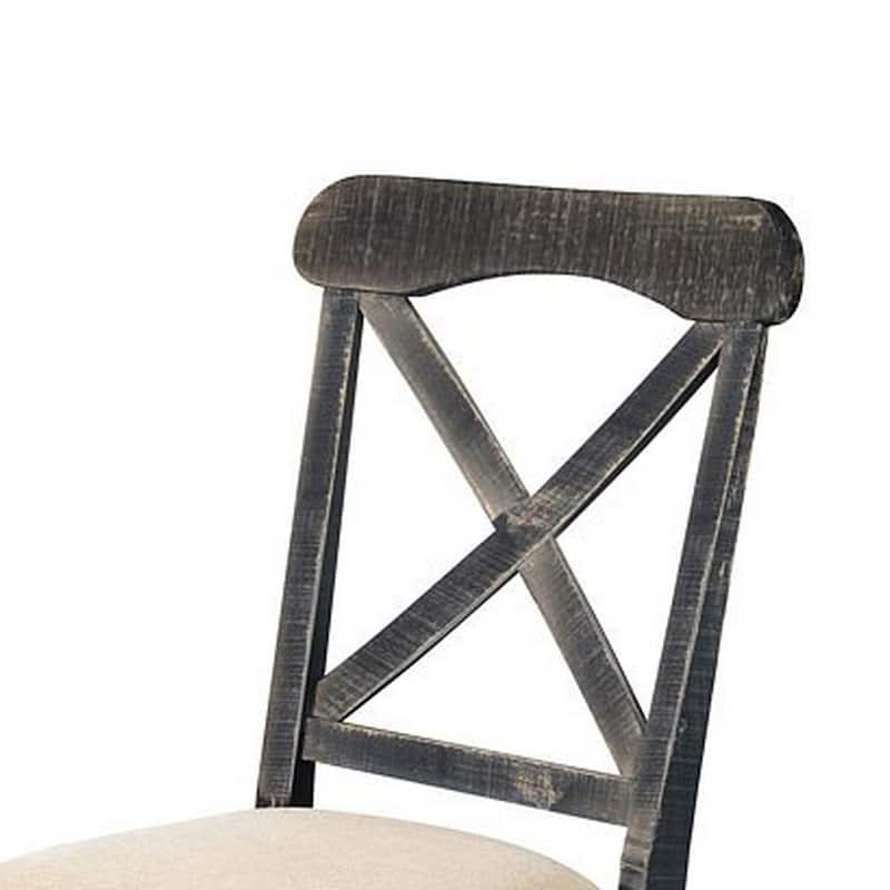 Black/Beige Fabric Upholstered Wood Frame Dining Chair, Set of 2, Sturdy Dining Chair for Dining Rooms - 19.5