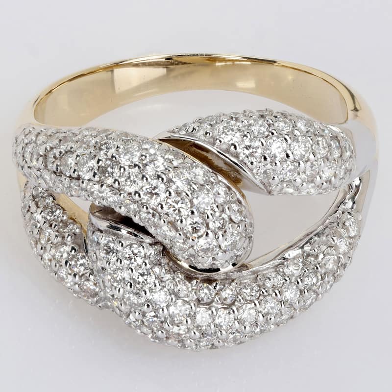 Miadora 1-3/8ct TDW Diamond Knot Design Cluster Ring in 14k White and Yellow Gold
