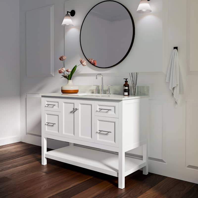 222 Fifth Gramercy White 48-Inch Bathroom Vanity, White, Engineered Stone Top - 48"