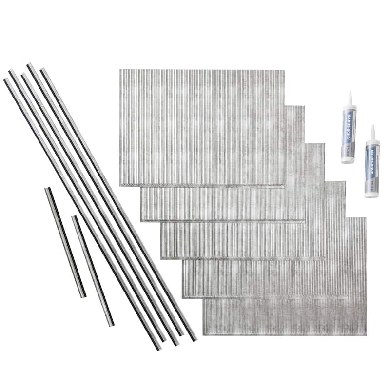 FASÄDE Rib Decorative Vinyl Backsplash Panel - 15 Sq Ft Kit - Crosshatch Silver