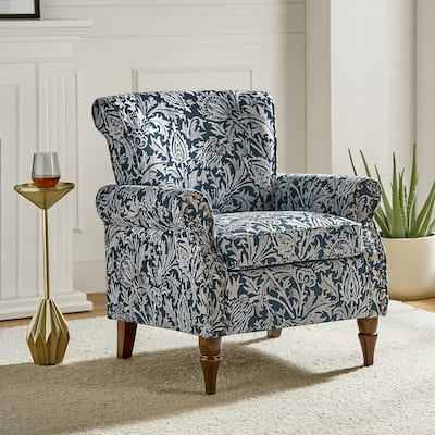 Nyctelius Traditional Polyester Accent Chair with Rolled Arms and Nailhead Trim by HULALA HOME