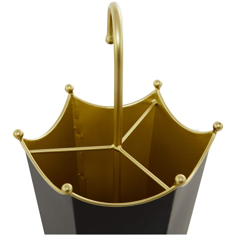 Metal Abstract Umbrella Stand with Gold Handle - Black - Roche River Decor