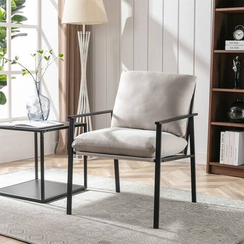 Metal Frame Linen Accent Chai Padded Backrest and Seat Cushion Cream