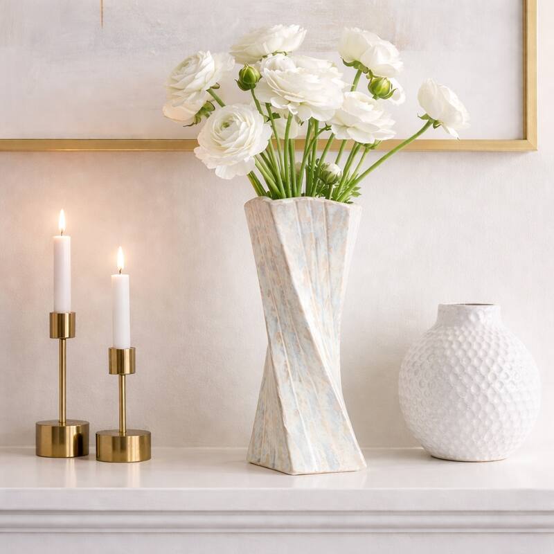 Decorative Vase - Ivory Ceramic Twist Design