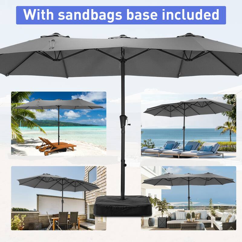 Autlaycil 15 ft Patio Umbrella with Base & 48 LED lights for Outdoor Umbrella